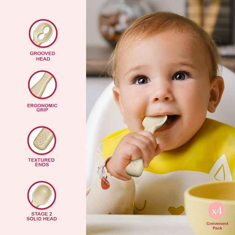 Silicone Baby Spoon Set Baby Spoons Self Feeding 6 Months BPA Free Baby Led Weaning Spoons Stage 1 2 for Kids 6 Months Silicone Baby Feeding