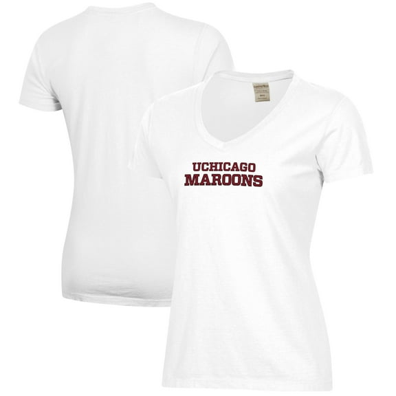 Women's  White UChicago Maroons Script Logo Comfort Wash V-Neck T-Shirt
