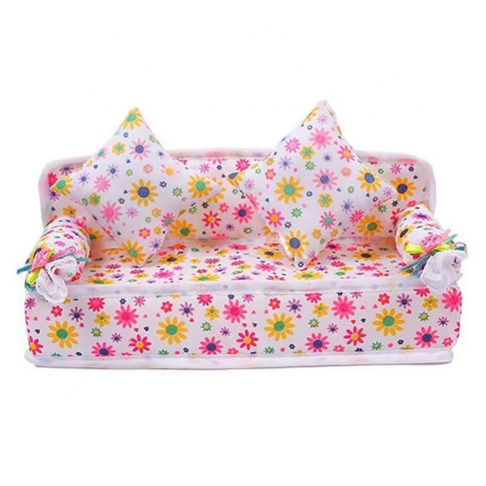 3Pcs/set Mini Dollhouse Furniture Flower Printing Cloth Sofa Couch &2 CushionsJK 