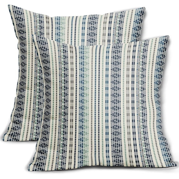 Boho Striped Pillow Covers 18x18 Inch Set of 2 Blue Aqua Grey Stripe Pattern Print Decorative Throw Pillowcases Modern Geometric Outdoor Farmhouse Holiday Cushion Cases Decor for Sofa Couch Bed