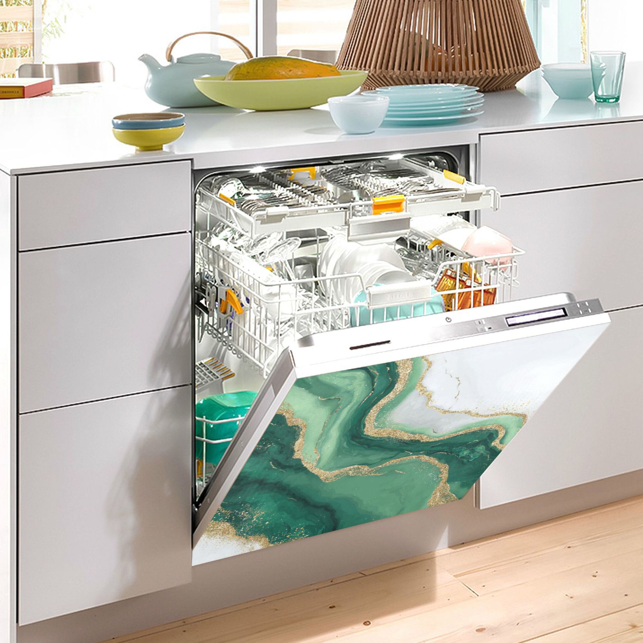 Dishwasher Magnetic Refrigerator Magnet Cover Sticker Home Decorative 23"x26" Alluring Gold-green Marble