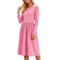 thumbnail image 4 of Bosfbaoi Dresses for Women Round Neck Long Sleeve Striped High Waist Flowy Midi Dress, 4 of 7