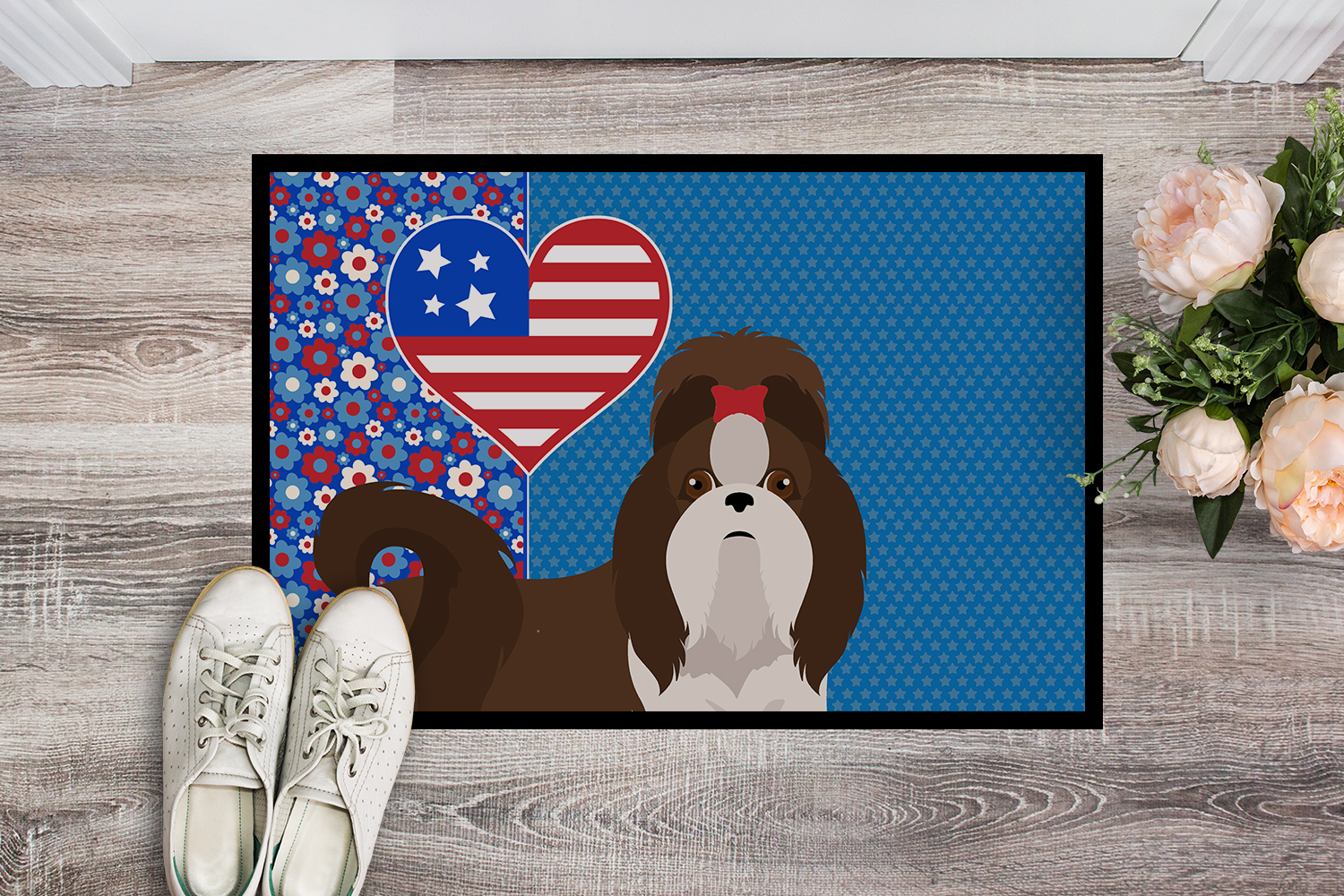 Liver and White Shih Tzu Indoor or Outdoor Mat 24x36 36 in x 24 in