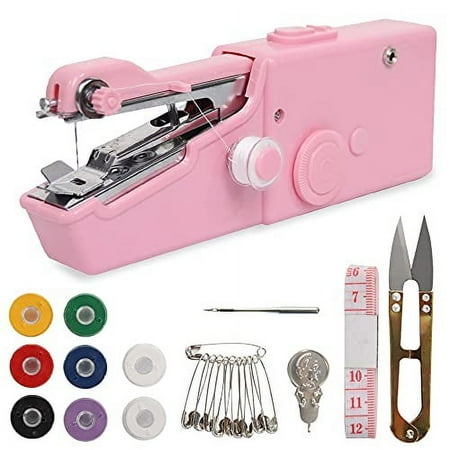 Handheld Sewing Machine, 22 Pcs Mini Portable Cordless Sewing, Household Quick Repairing Tool with Conventional Kit, for Fabric Cloth Handicrafts Home Travel Use (Pink)