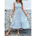 thumbnail image 2 of Women'S Summer Boho Striped Beach Dress Flounce Spaghetti Strap Flowy Swing Long Smocked Dress Light Blue XL, 2 of 8