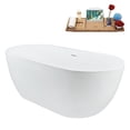 thumbnail image 3 of Streamline 61" Freestanding Soaking Bathtub – Glossy White Acrylic Tub with Brushed Nickel Internal Drain and Bamboo Tray – Modern Design – 50 Gallon Capacity, 3 of 15