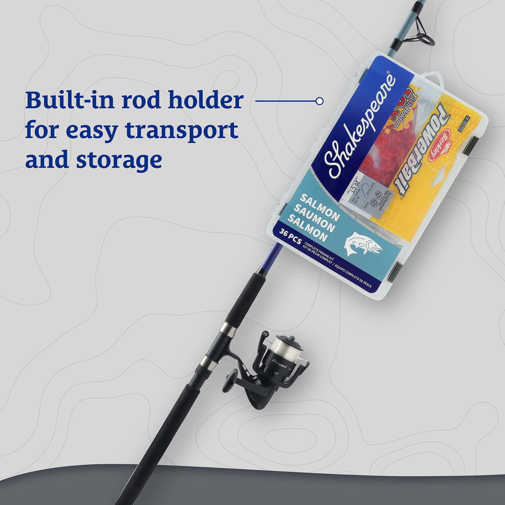 Shakespeare Catch More Fish 3 Spinning Fishing Combo Kit, Salmon