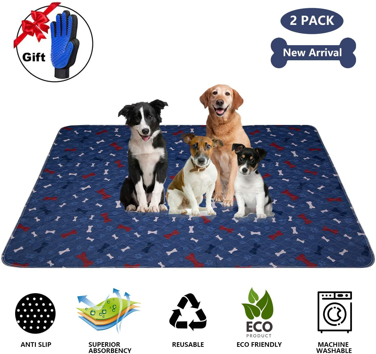 KOOLTAIL Washable Pee Pads for Dogs Reusable Whelping Pads Blue & Red Waterproof Dog Mat Non-Slip Plaid Puppy Potty Training Pads 