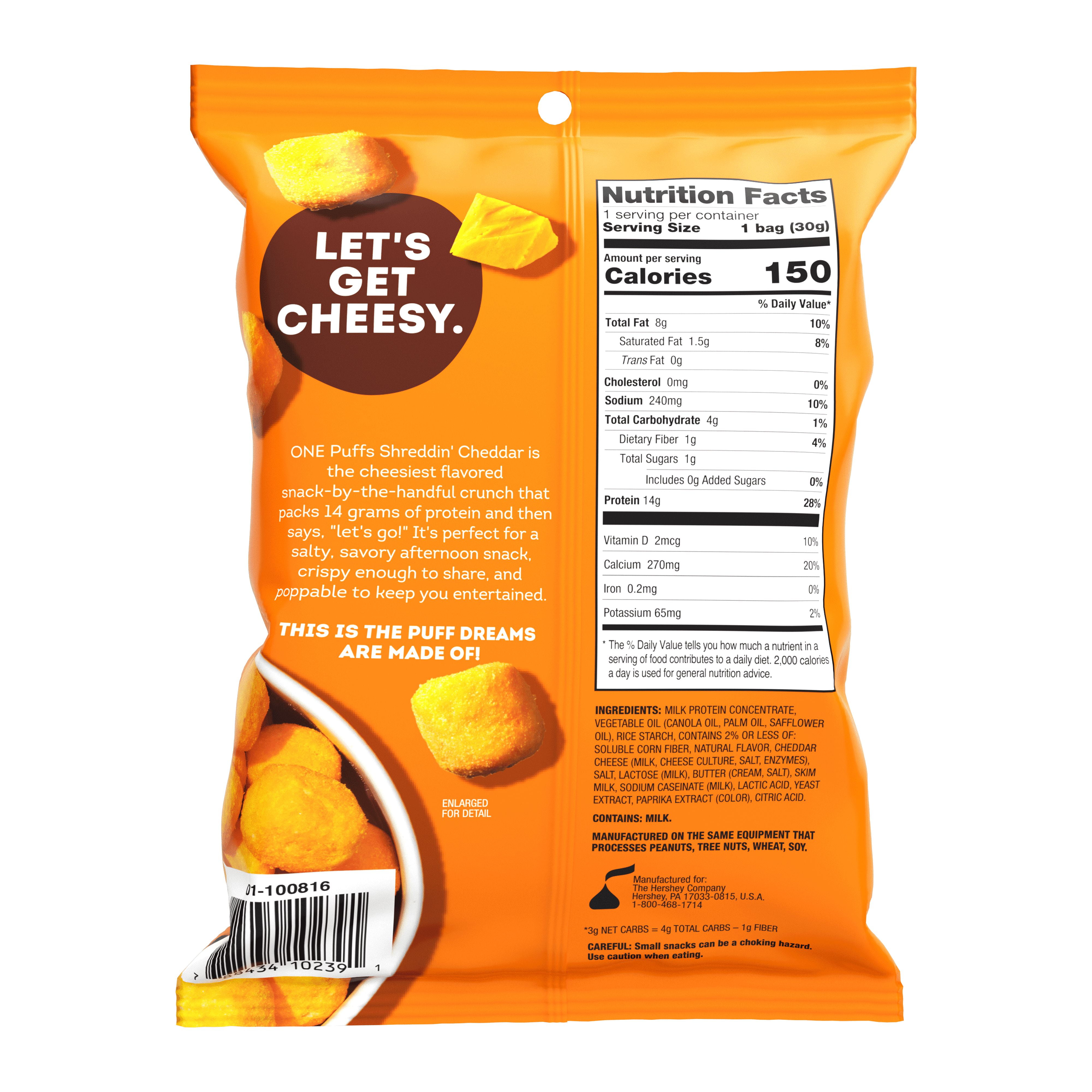 (4 pack) ONE Puffs Shreddin' Cheddar Protein Puff, 14g Protein, 1.05 oz