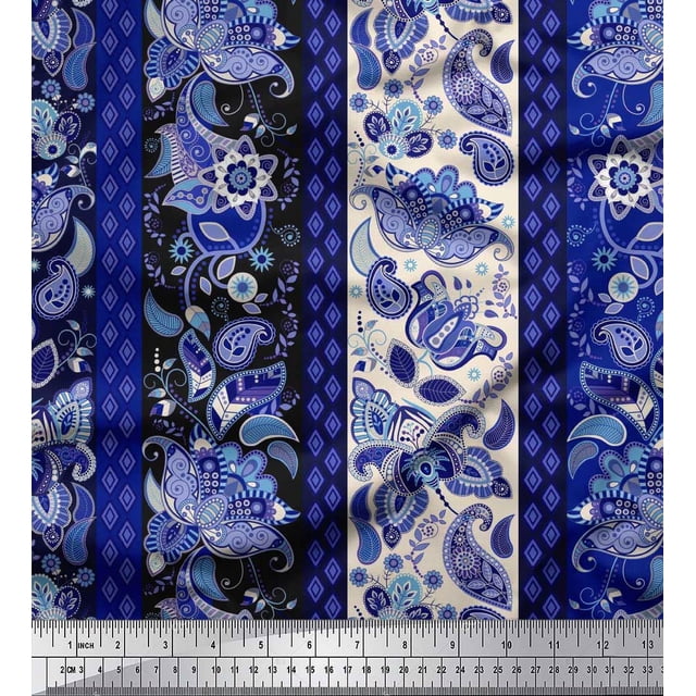 Soimoi Poly Georgette Fabric Stripe & Paisley Print Sewing Fabric Yard 52 Inch Wide
