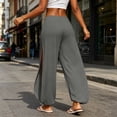 thumbnail image 6 of Levmjia Women Solid Color Side Slit Wide Leg Pants High Waisted Elastic Waist Casual Yoga Trousers for Summer Beach Vacation, 6 of 9