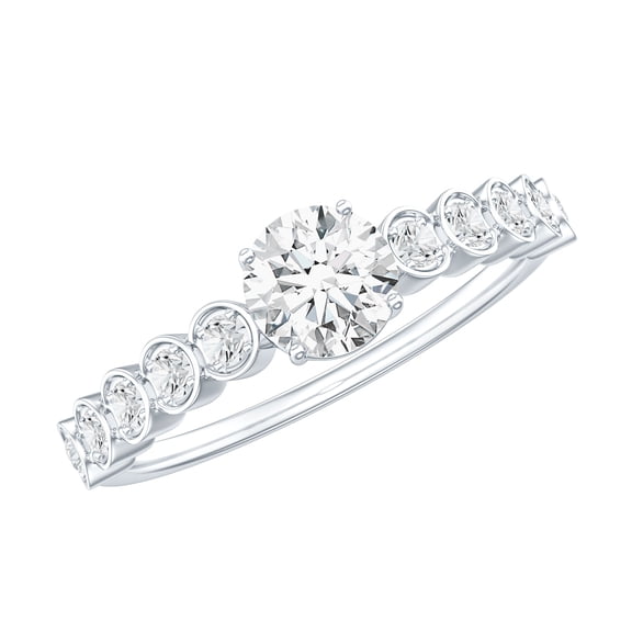 Rosec Jewels Lab Created Diamond Engagement Ring with Side Stones - Ef-Vs Quality - with Jewelry Box, 925 Sterling Silver, US 4.00