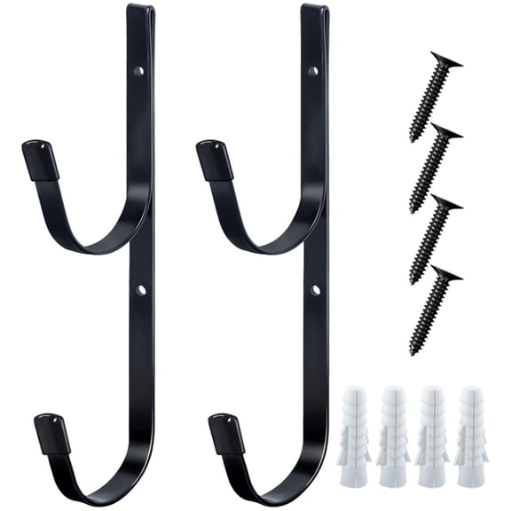Topboutique Pool Pole Hanger,2 Pcs Wide Holder Hooks with Screws Heavy Duty Carbon Steel Hooks,Pool Holder Hook for Tidy Outdoor Spaces for Hose Garden Tool,Black