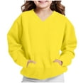 thumbnail image 4 of Yellow Relaxed Fit V-Neck Sweatshirt for Girls - Soft Stretch Polyester Spandex, Kangaroo Pocket, 4-14 Years,Size 7 T, 4 of 8
