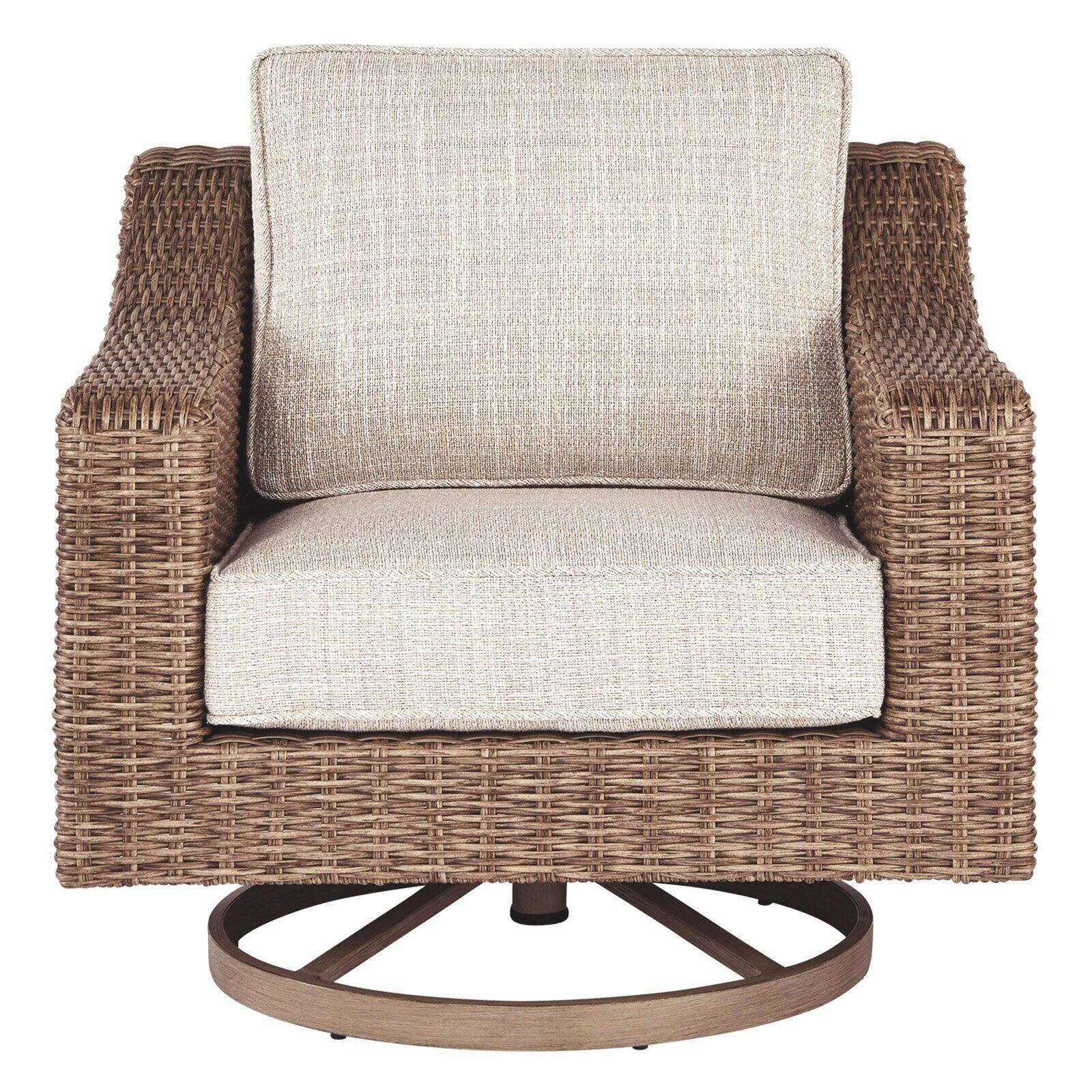 Ashley Furniture Beachcroft Swivel Patio Arm Chair in Beige - image 2 of 7