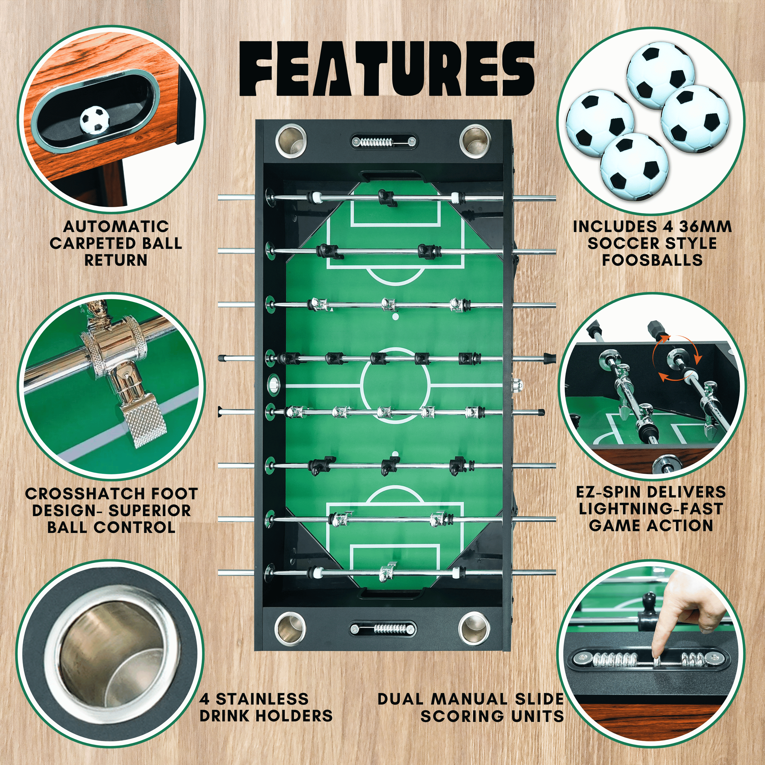 Freetime Fun Foosball Table Adult Size 56" for Game Room, Full Size Easy Assembly Soccer Foosball Table  - SKU RF4300