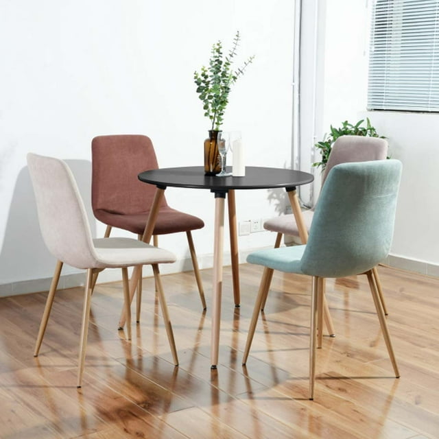 Topcobe Dining Table, Modern MDF & Metal Kitchen Table for Home Office Furniture, Coffee Table With Round Beech Wood Legs, Black
