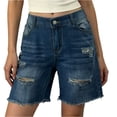 thumbnail image 2 of Women's Jean Shorts Bermuda Summer Demin Trendy Stretchy Ripped Raw Hem Cut Off Casual Distressed with Pockets, 2 of 4
