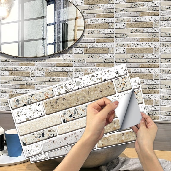Peel and Stick Wall Decals Tiles Stickers 6 Pcs Self Adhesive Waterproof Vinyl 11.8x5.9inch Mosaic Brick Pattern Backsplash Sticker