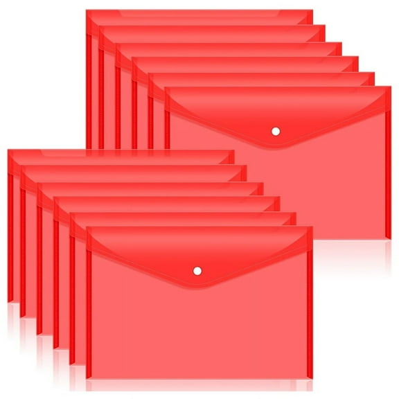 12Pcs Plastic Document Envelopes with Snap Closure for A4 Size Documents, Polyethylene Folders School & Supplies A