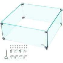BENTISM Fire Pit Wind Guard, 14 x 14 x 6 inch Glass Flame Guard, Oblong Glass Shield, 0.3" Thick Fire Table, Clear Tempered Glass Flame Guard, Steady Feet Tree Pit Guard for Propane, Gas, Outdoor