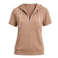 thumbnail image 5 of NMMUED Women's Short Sleeve Half Zip Hoodie Pullover Casual Quarter Zip Sweatshirts Summer Drawstring Activewear Tops with Kangaroo Pocket Coffee S, 5 of 5