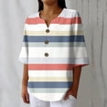thumbnail image 4 of ASDFVBKG Womens 3/4 Sleeve V Neck Cotton Linen Shirts Trendy Vintage Striped Pattern Tops Relaxed Fit Loose Fit Cozy Tee Tops White 2XL, 4 of 4