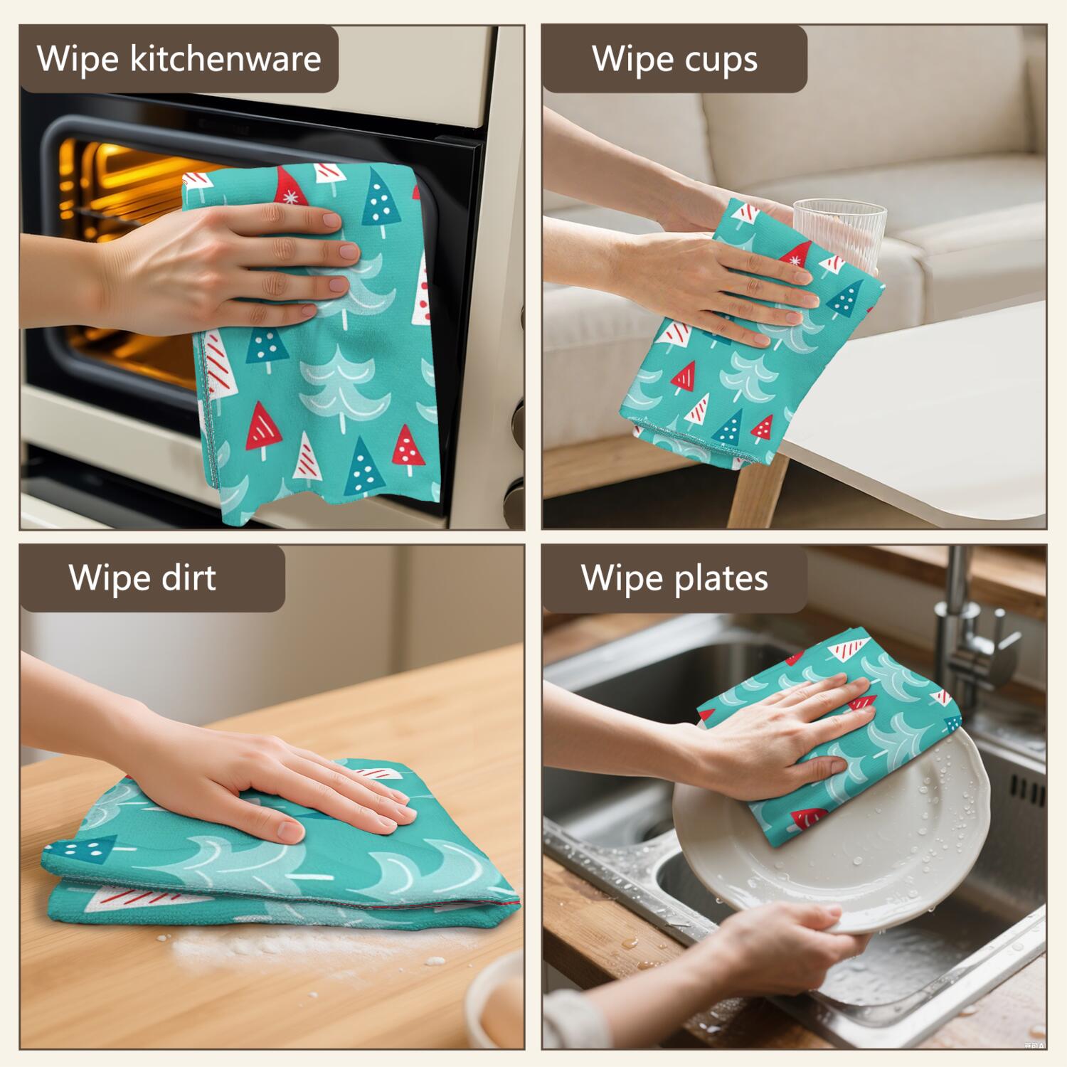 2 Pcs Funny Kitchen Towels,Turquoise Christmas Tree Pattern Microfiber Dish Towels,Kitchen Tea Towels,Kitchen Towel Set (18" X 26")