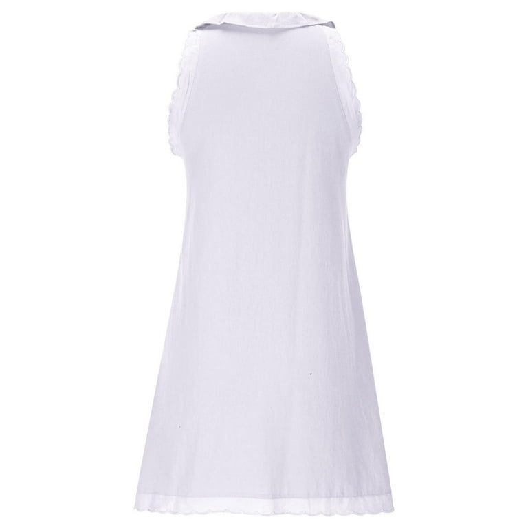 SMihono Ruffle Linen Mini Dress Women Summer Sleeveless V Neck Beach  Sundress Casual Vacation Loose Short Shift Tank Dress White L - Walmart.com