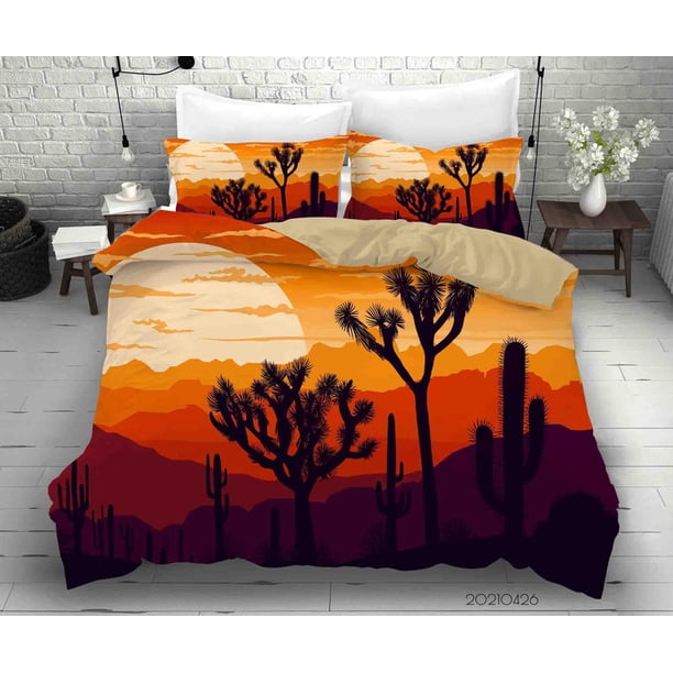 3D Cactus Desierto Puesta de Sol Cielo Funda de edredón Juego de ropa de cama Funda de edredón Fundas de almohada