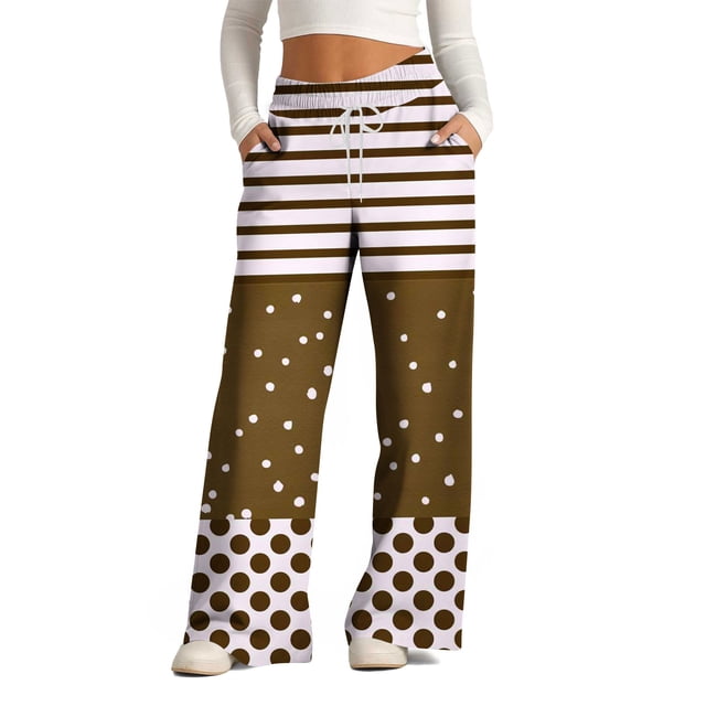 Women'S Fashionable Striped Print Drawstring Wide-Leg Pants