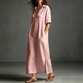 thumbnail image 5 of Noric Women Short Sleeve Cotton Dresses Casual Lapel Collar A-Line Maxi Dress with Pockets Loose Fit Solid Color for Daily Vacation, 5 of 9