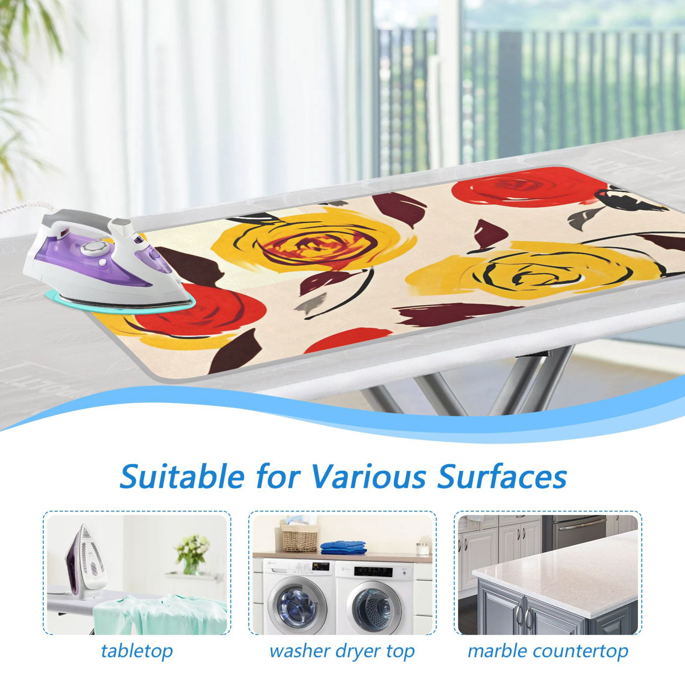 Rose Simple Strokes Leaves Flowers Ironing Mat Blanket Portable Travel Ironing Pad Heat Resistant Pad 47.2" x 27.6”