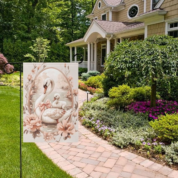 Pink Ribbon Swan Garden Flag Double Sided 12 x 18 Inch Outside Yard Decoration Outdoor Flag