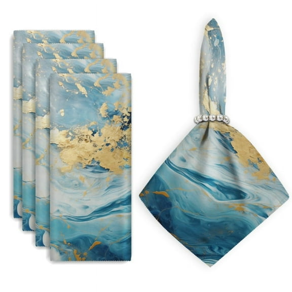 Bahomeck Cloth Napkins Set Of 4,18*18 Inch Washable Polyester Napkins Dining Table Napkins Weddings Party Dinner Parties(Abstract Blue And Gold Painting)