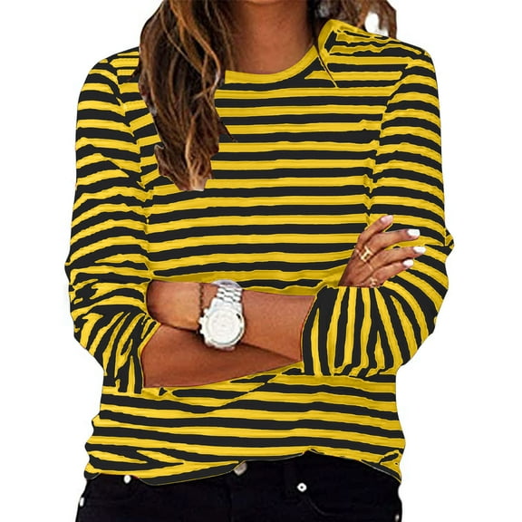 Byworldtasic Womens Striped Oversized Top Color Block Crew Neck Long Sleeve Casual Loose Pullover Top Y2K Clothes