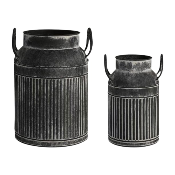 Maceta de metal para plantas, maceta decorativa para flores, lata de leche con asa para flores Negro