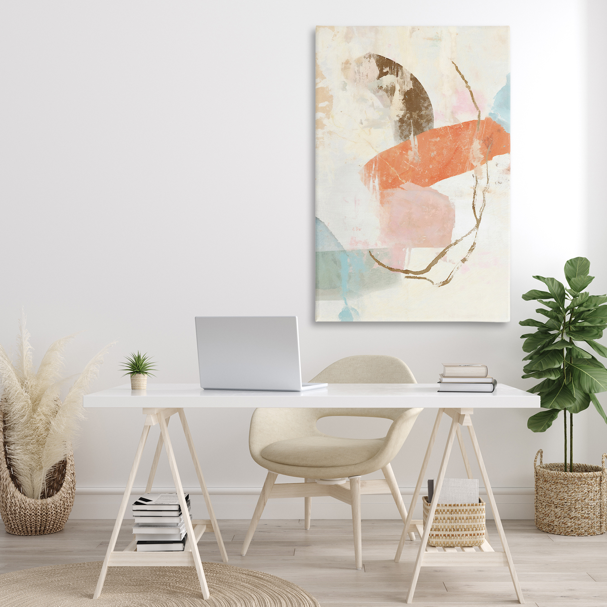 Stupell Industries Rustic Abstract with Orange Accent Abstract Painting Gallery Wrapped Canvas Art Print Wall Art, 30 x 45