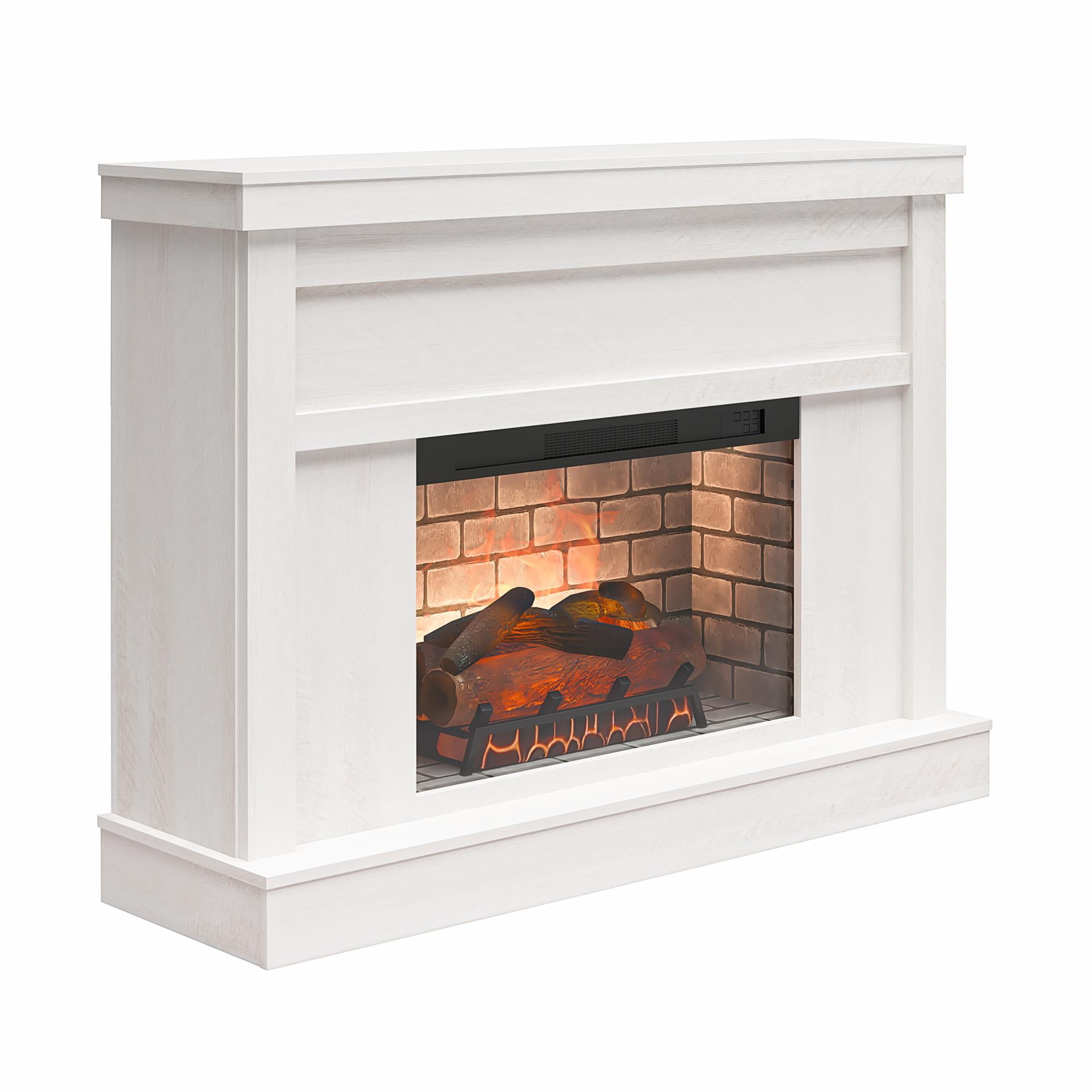 Ameriwood Home Sheffield Fireplace Mantel TV Stand for TVs up to 55", Ivory Oak