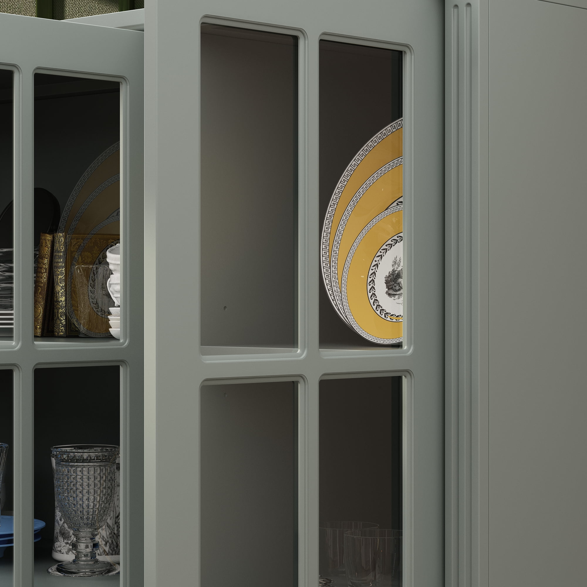 KULAGAGA 78.7" H Kitchen Pantry Cabinet with 4 Drawes, Display Storage Cabinet Bookcase for Home Office, Light Gray