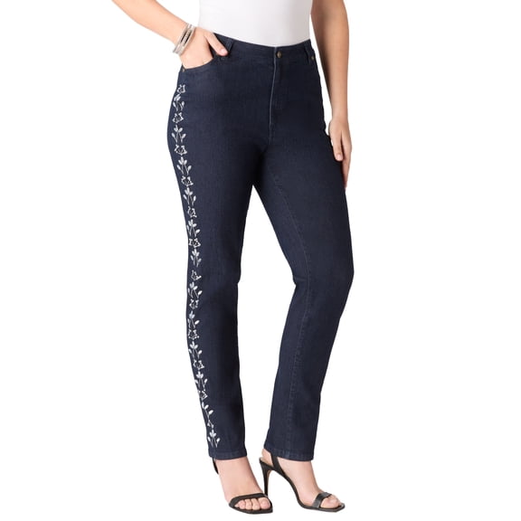 Roaman's Women's Plus Size Embellished Straight-Leg Jean