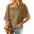 thumbnail image 3 of IROINNID Women's Off Shoulder Short Sleeve Blouse Fashion Summer Tees,Party and Casual Wear,Breathable Loose Fits Tops(Khaki,), 3 of 6