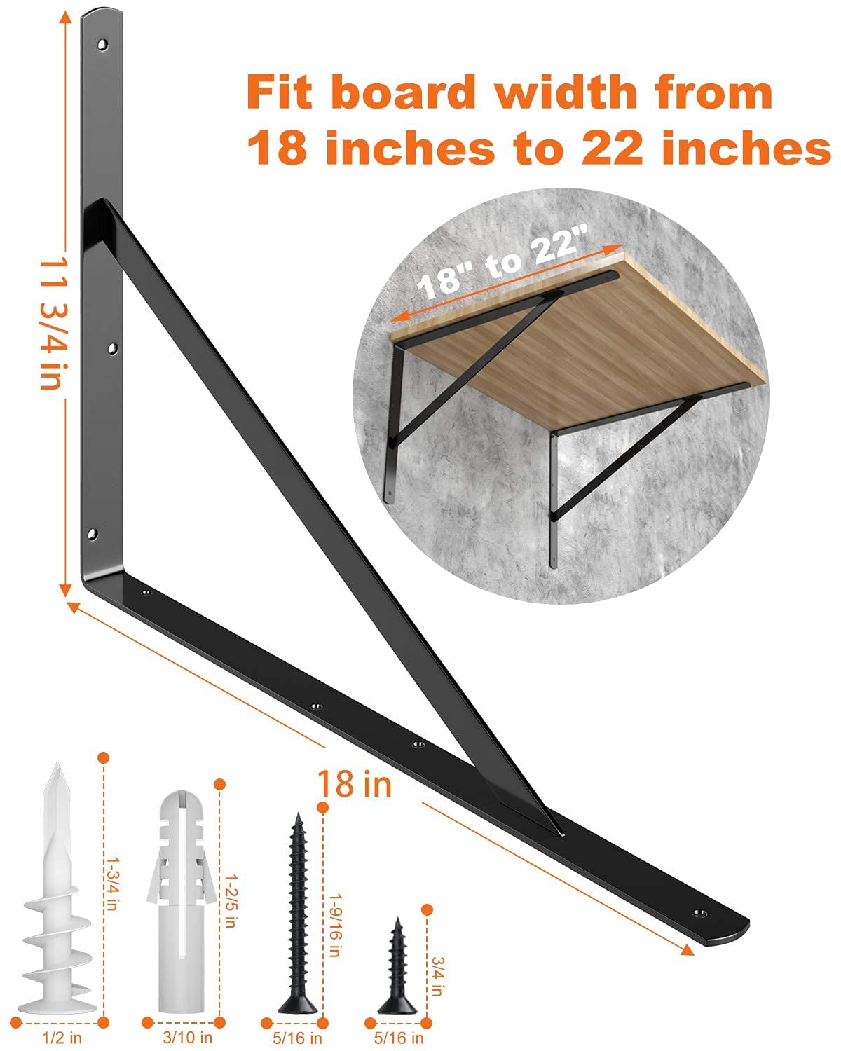 8-pack Heavy Duty Shelf Bracket  18 Inch Wall Brackets With 90 Degree Triangle 250 Lbs Max Load Mounting Hardware Included Black