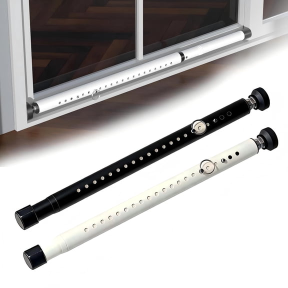 Adjustable Window Security Bar with Rubber Tips, Sliding Door Lock Bar for Home Safety, Heavy Duty Patio Door Stopper Brace for Apartment Interior Window Guard Protector, 1Pcs Black