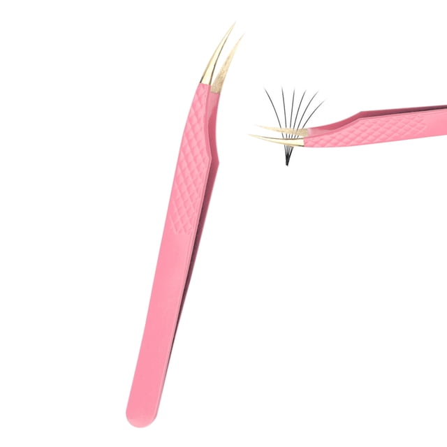 Pinzas para pestañas Punta antideslizante Bota curva con volumen Pinzas con puntas en ángulo para fanáticos de volumen ligero o mega Pinzas para extensión de pestañas Herramienta aplicadora de