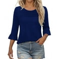 thumbnail image 2 of ALLLIST Summer Womens Tops Crew Neck 3/4 Sleeve Blouse Ruffle Casual Blue Solid Pullover Clothing for Women, 2 of 6