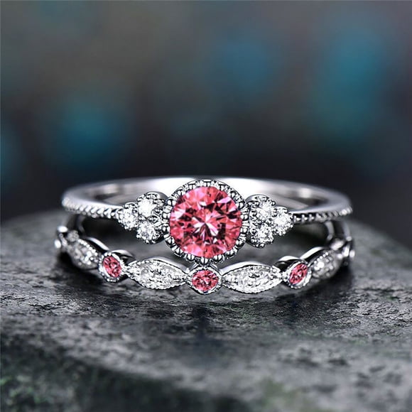 Anillos para mujer, regalos para mujer, joyería de moda para mujer con diamantes para parejas, juego de 1 par de anillos, talla 6, anillo