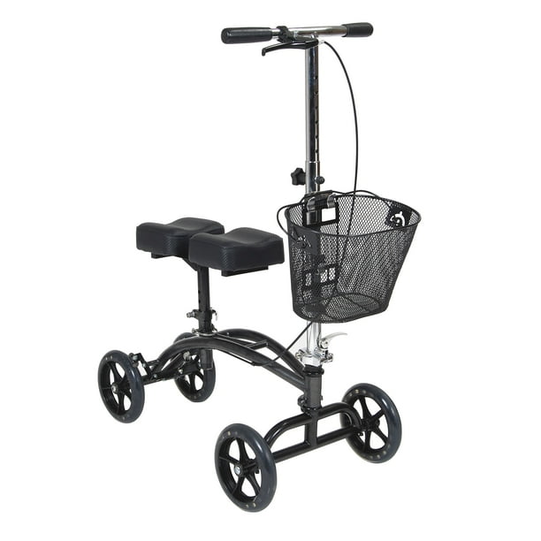 Andador de rodillas Drive Medical 796 con altura ajustable y dirección, scooter de rodillas, andador de piernas, alternativa a muletas, doble almohadilla con canasta y freno de mano, capacidad de peso