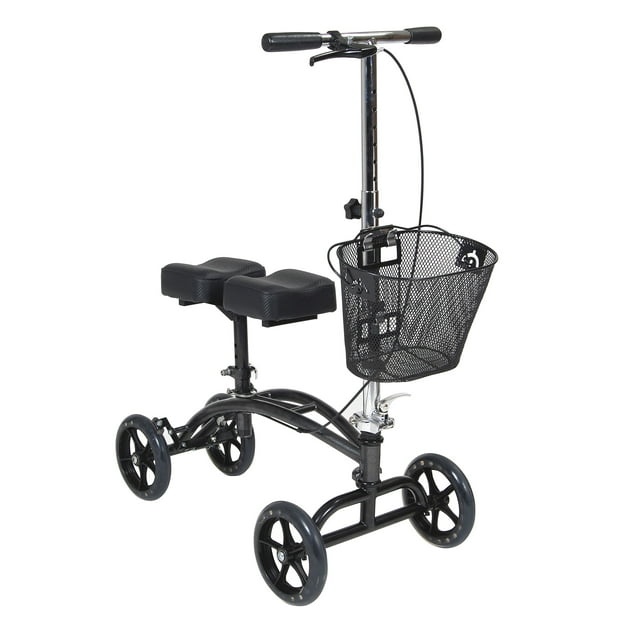 Andador de rodillas Drive Medical 796 con altura ajustable y dirección, scooter de rodillas, andador de piernas, alternativa a muletas, doble almohadilla con canasta y freno de mano, capacidad de peso