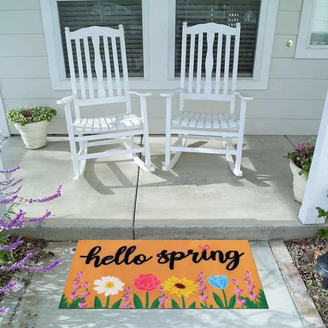 Alfombra de bienvenida de primavera | Alfombra de entrada interior y exterior | Respaldo de PVC antideslizante | Resistente al desgaste y a la decoloración | Lavable a mano | Alfombra rectangular